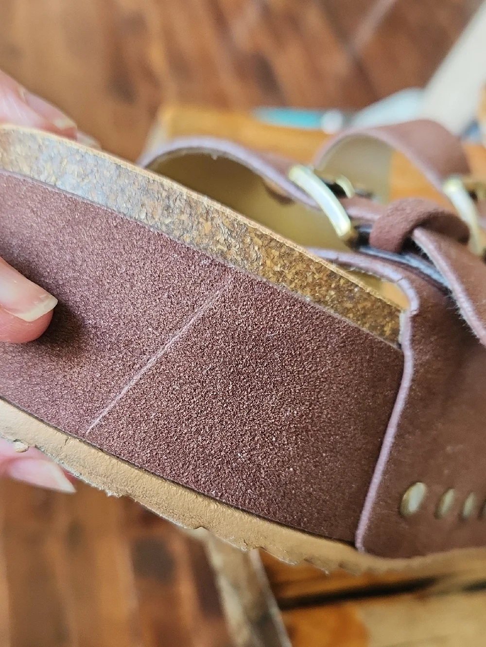 Women's sz 8 BOHO Buckle Platform Slides Sandals Brown‎